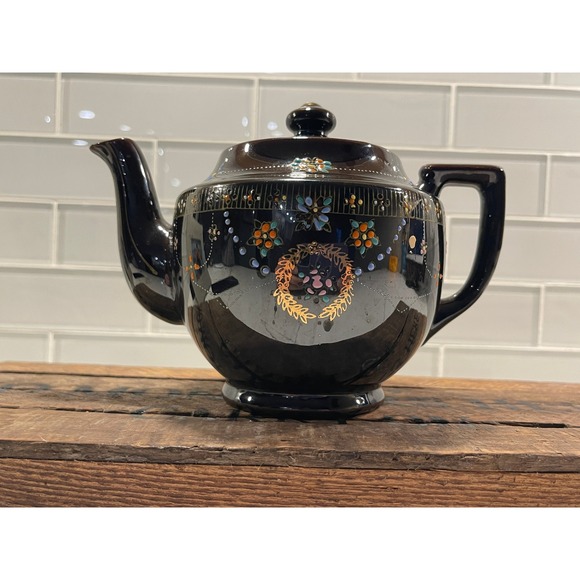 Other - Vintage Made in Occupied Japan Handpainted Brown Floral Teapot w/Lid Gold Trim
